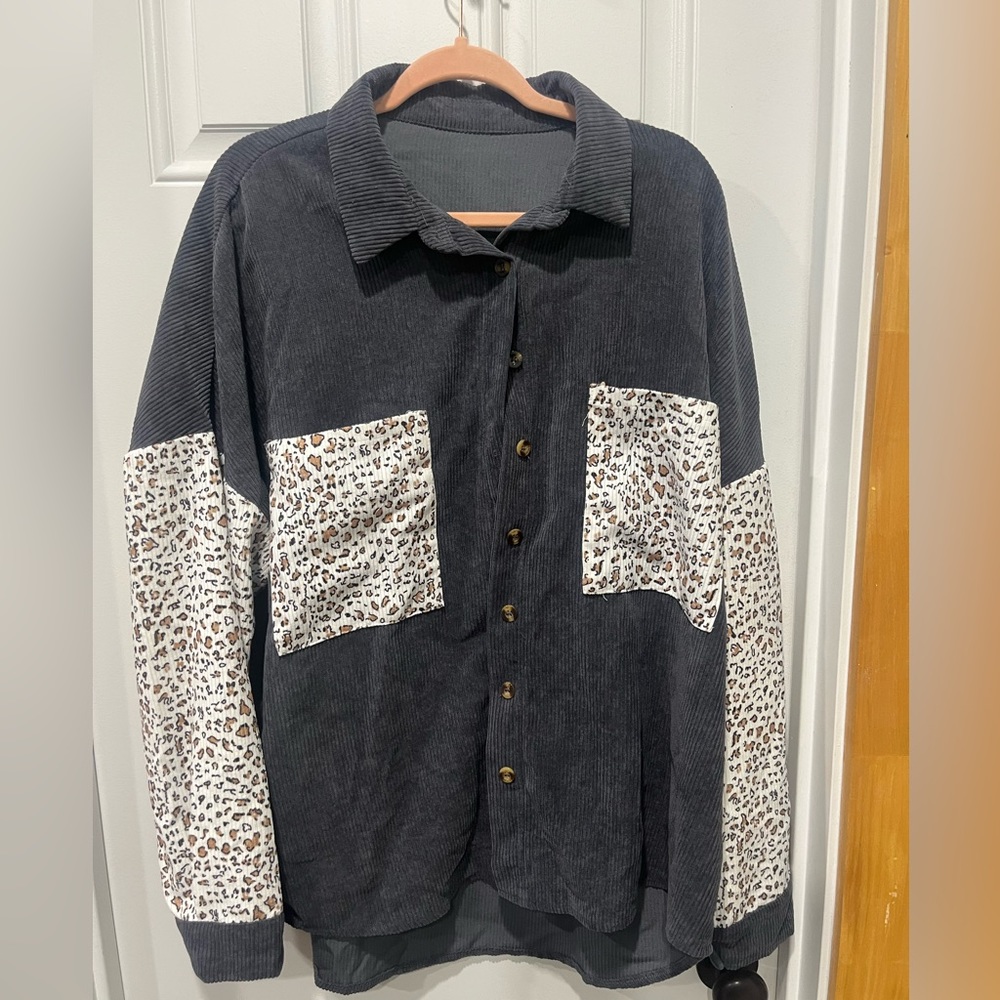 Corduroy and cheetah long sleeve button up